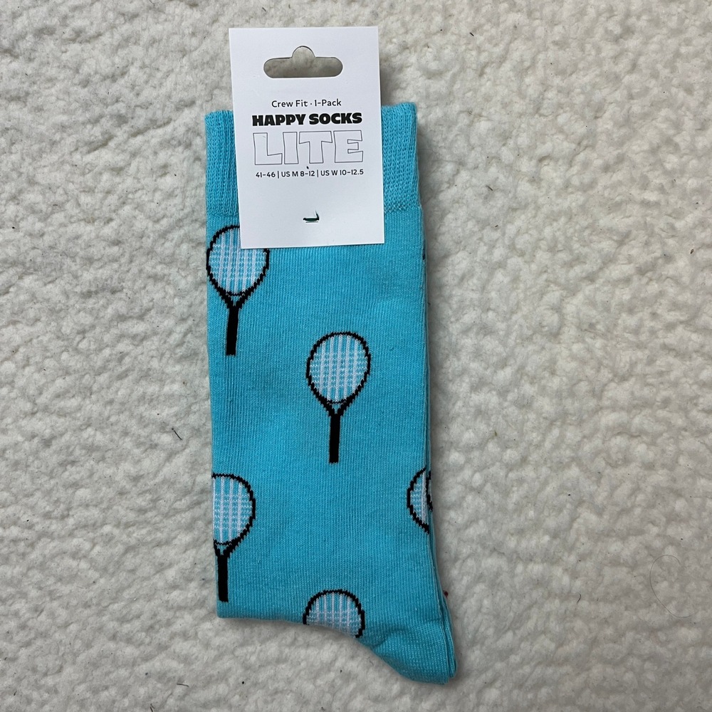 Happy Socks Socks Unisex 41-46 Blue Tennis Racket Lite Crew Fit Novelty Sports
